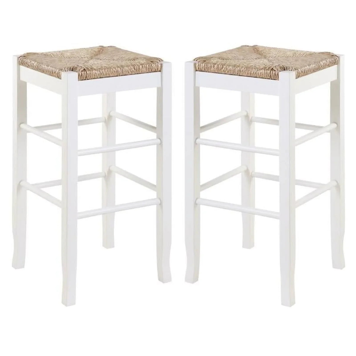 Home Square Square Rush 29" Stationary Bar Stool in White - Set of 2