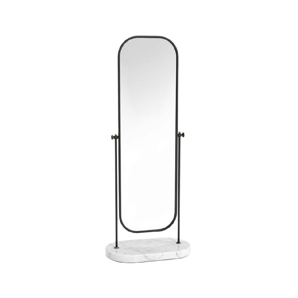 Modern Full-Length Mirror with Marble Base and Metal Frame